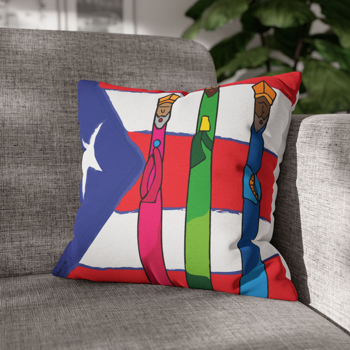Square Pillowcase - Puerto Rico Three Kings Tradition - Vivid Colors